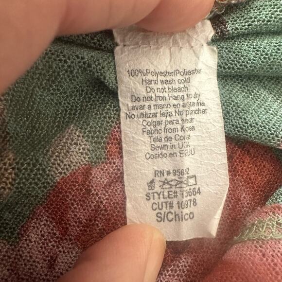 Know.One.Cares Green Top Floral Ruffle Long Sleeve Semi Sheer Shirt Couquette  S - Picture 13 of 13